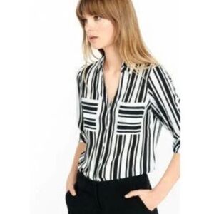 NWOT Express The Portofino Black and White Striped Button Down Shirt